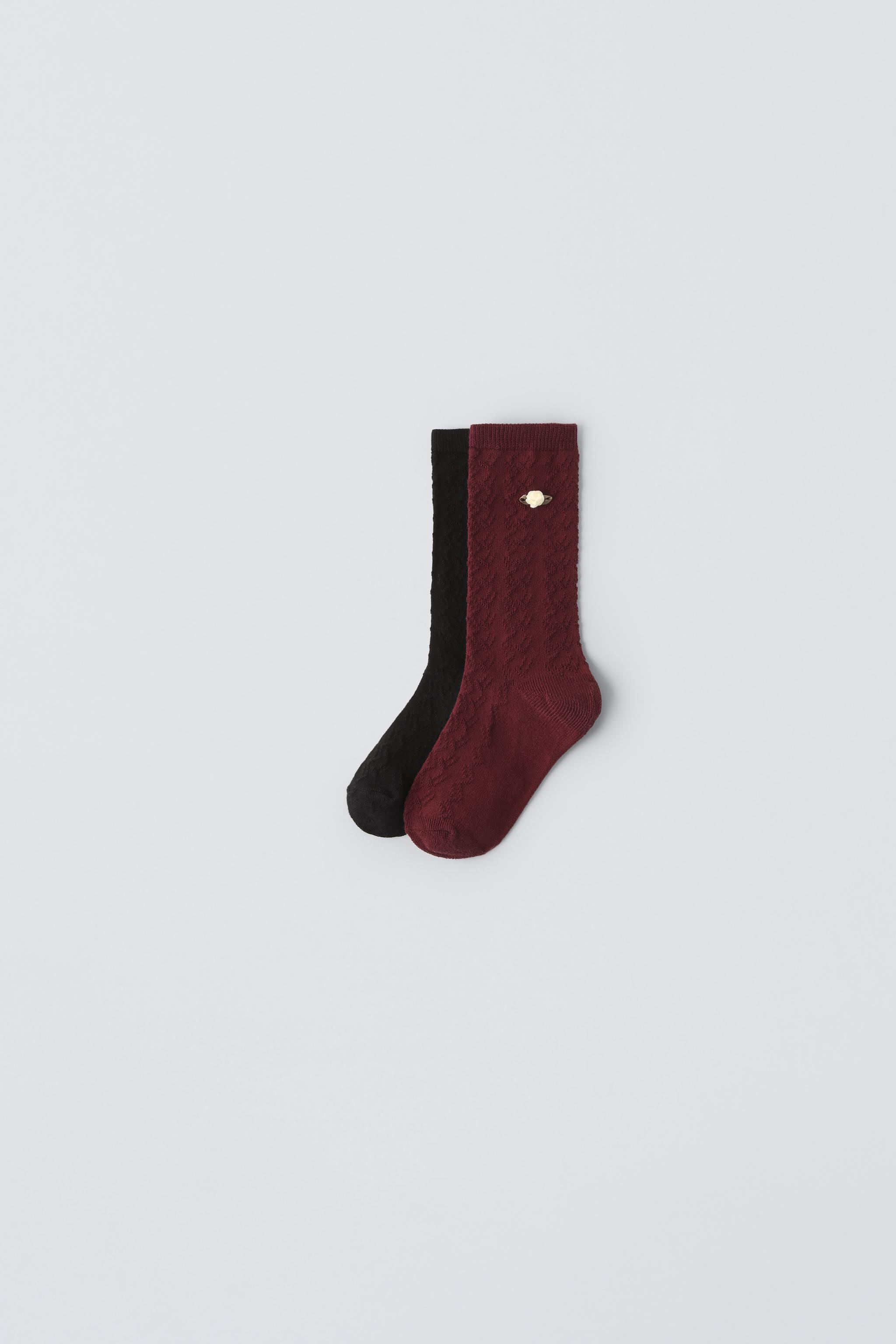 フラワーソックス2足セット - バーガンディ | ZARA Japan / 日本