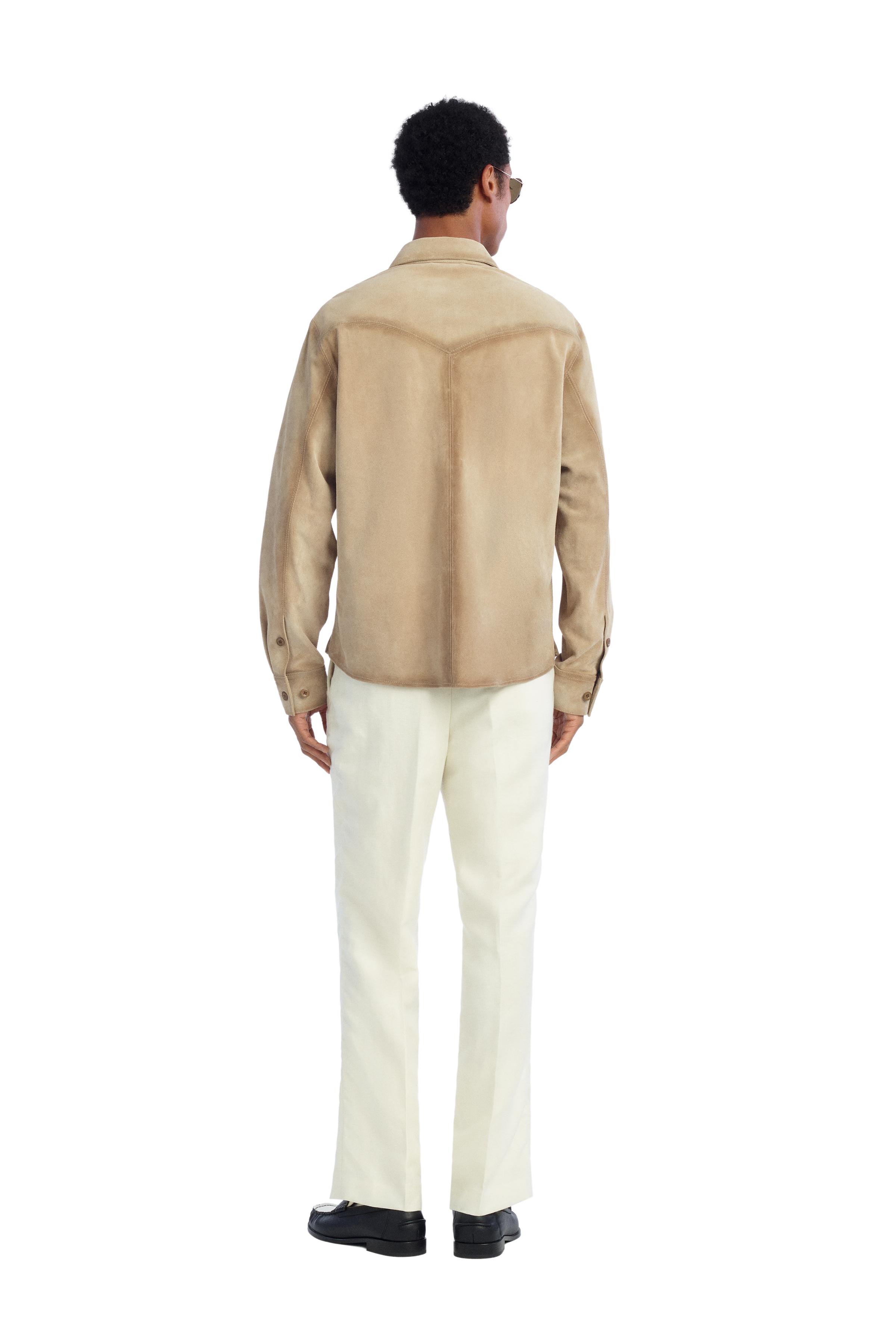 REGULAR FIT SUEDE LEATHER OVERSHIRT — Brown / Taupe