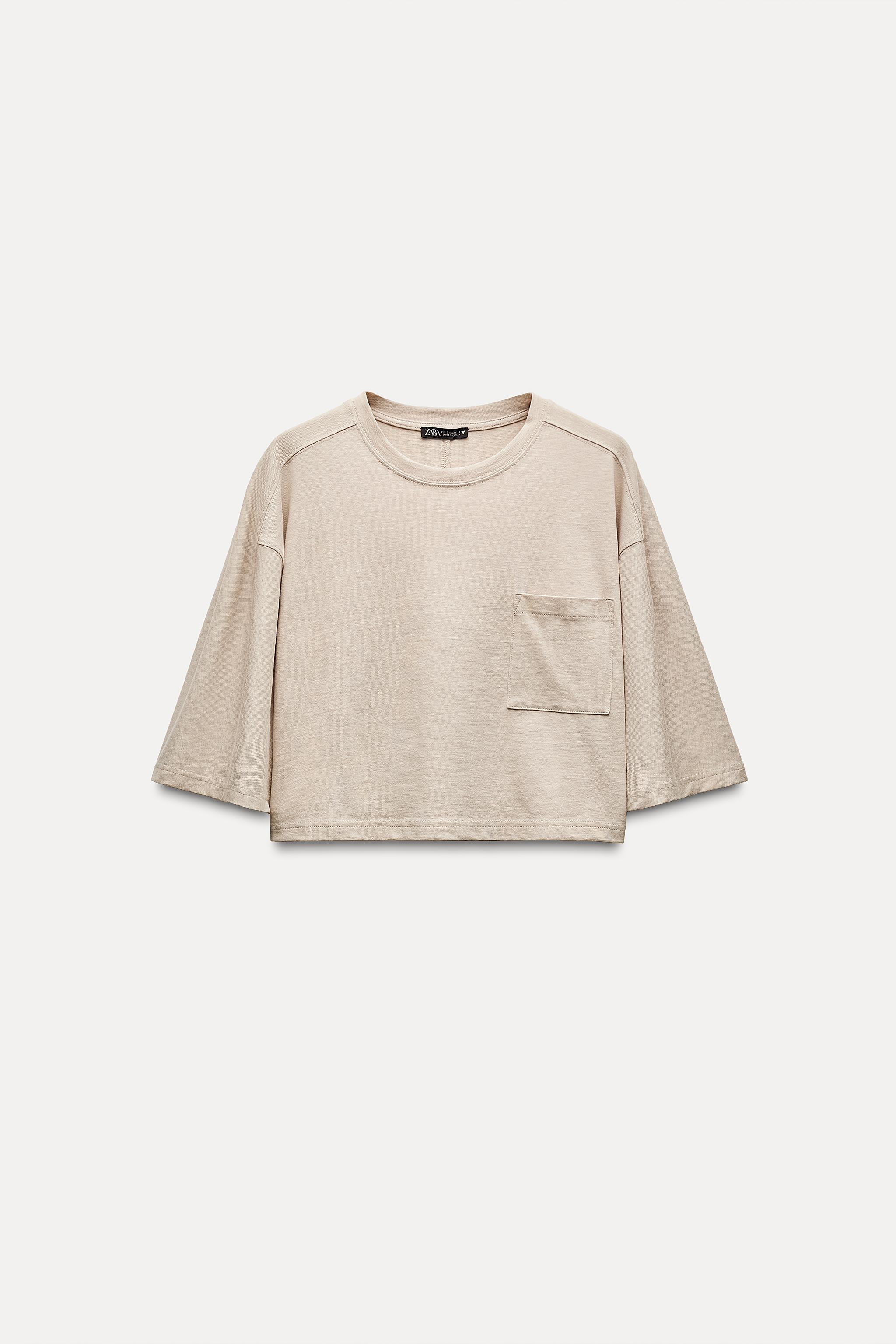 Cropped t shirt met plooien zara sale