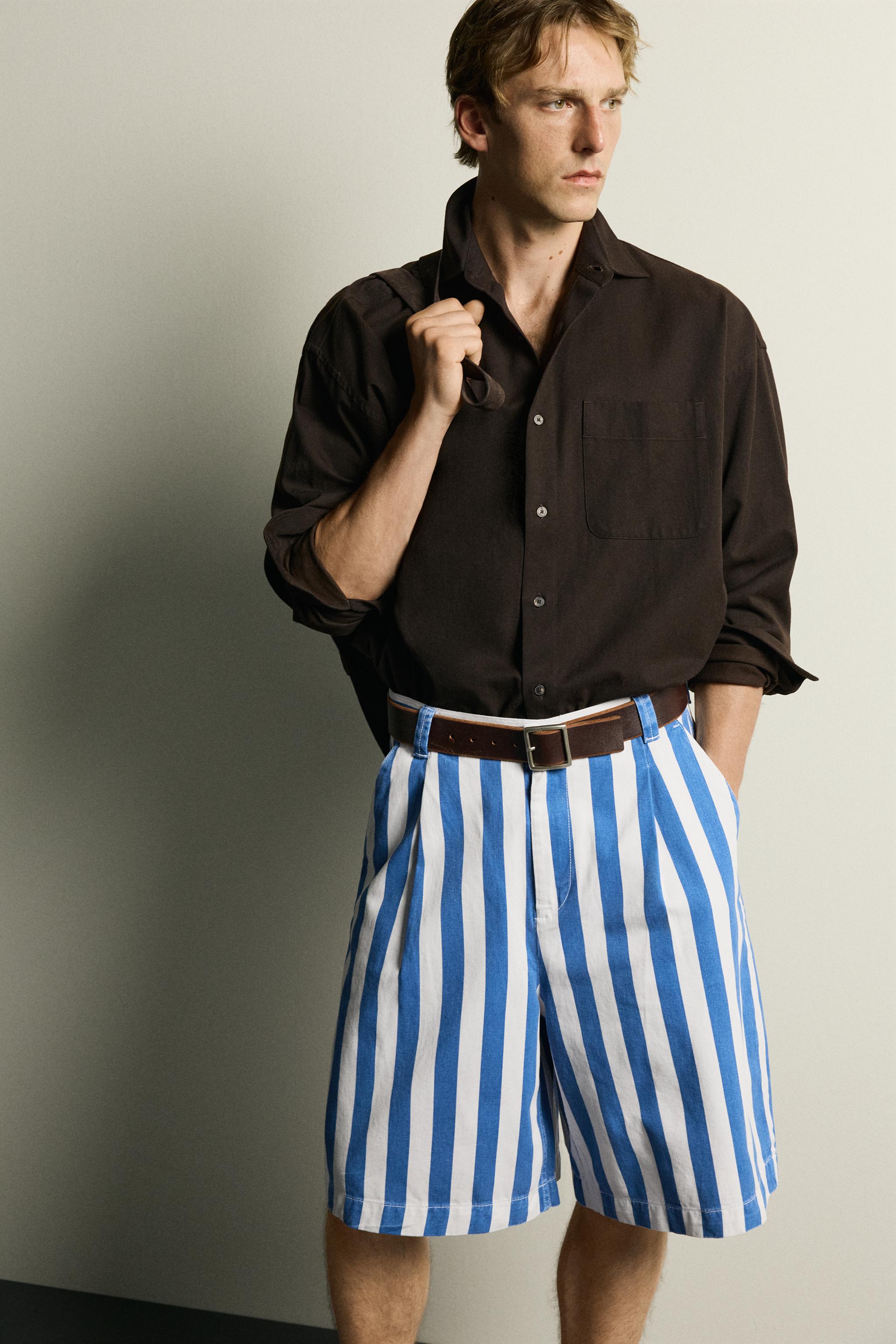 STRIPED WIDE-LEG BERMUDA SHORTS