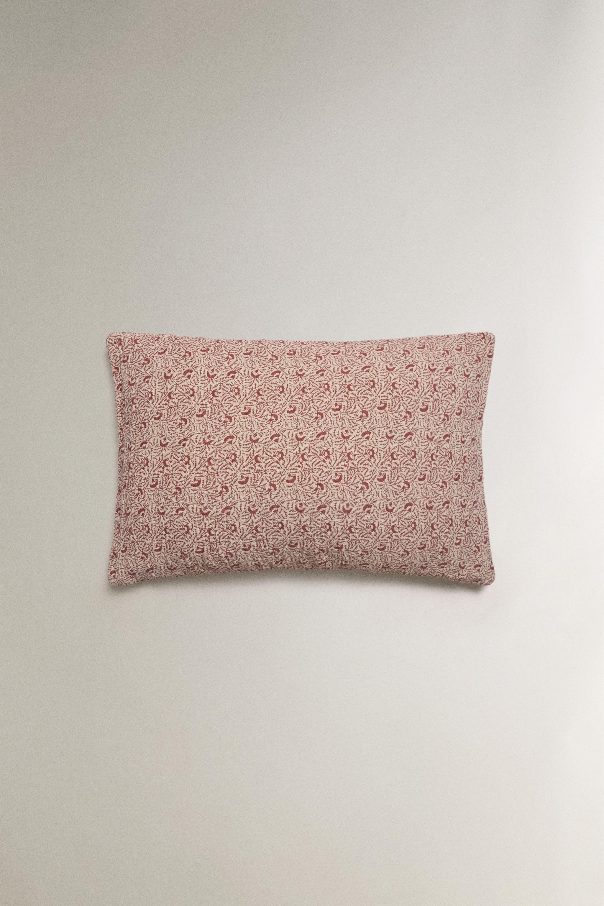 BRANCH PRINT LINEN AND COTTON THROW PILLOW COVER