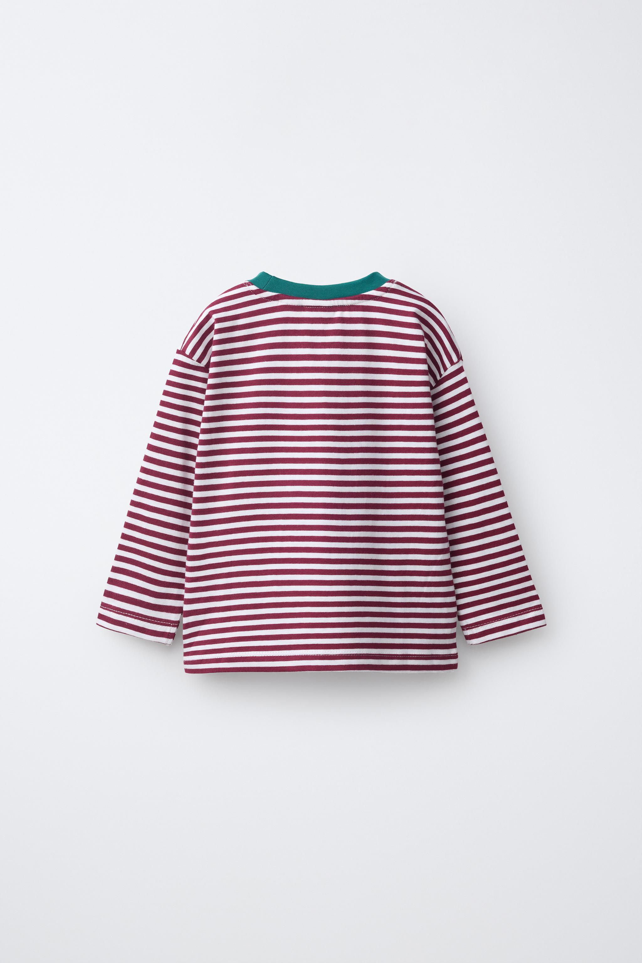 STRIPED CONTRAST COLLAR T-SHIRT — White / Maroon