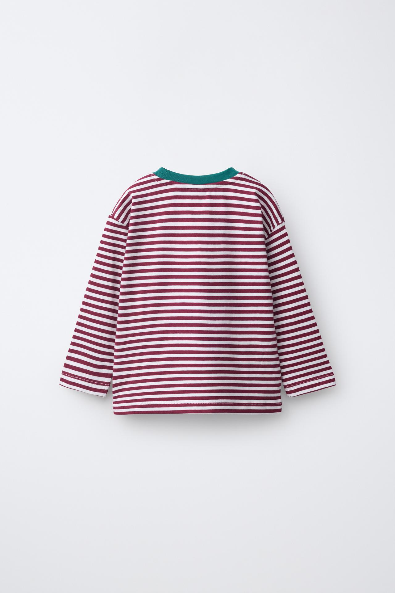 STRIPED CONTRAST COLLAR T-SHIRT — White / Maroon