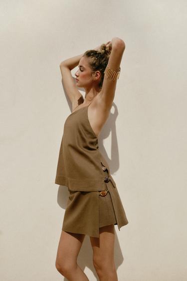 TOP HALTER EN LIN AVEC FANTAISIE - Tabac de Zara - Image 2