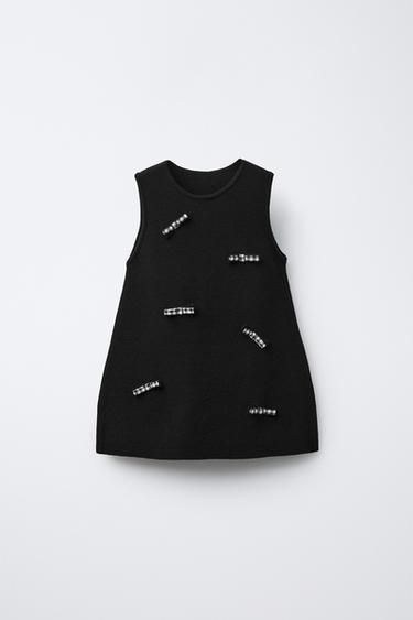 VESTIDO PUNTO LAZOS VICHY - Negro de Zara