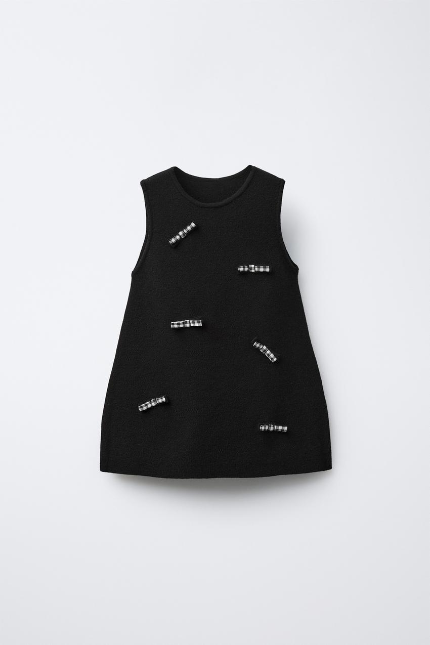 zara bow dress black Zara - Gingham Bow Knit Dress - Black - 1 Years (33,9 Inches)