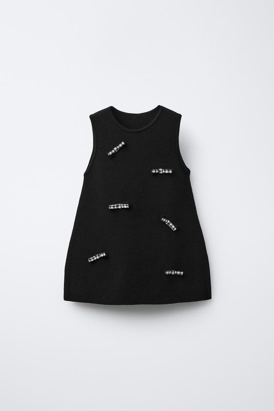 VESTIDO DE TRICÔ LAÇOS VICHY - Preto da Zara - Imagem 0