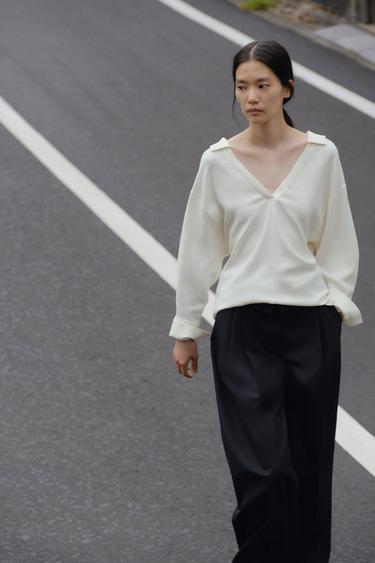 ZW COLLECTION POLO COLLAR SHIRT - Oyster-white by Zara