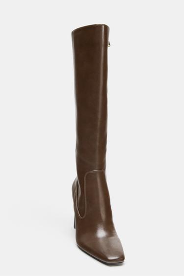 TOPSTITCHED KNEE-HIGH BOOTS - Brown by Zara - Image 3