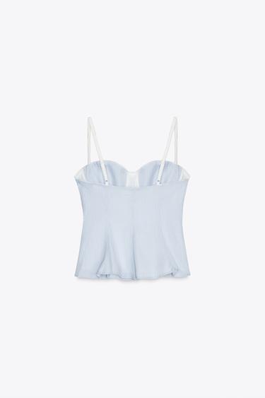 PEPLUM POPLIN TOP WITH BOW - Blue/White by Zara - Image 4