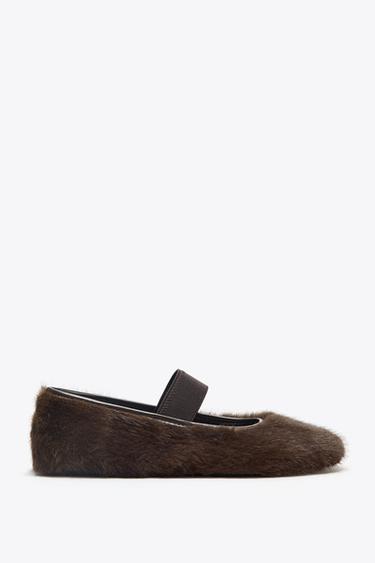 SHEEPSKIN BALLET FLATS - Chocolate Brown by Zara