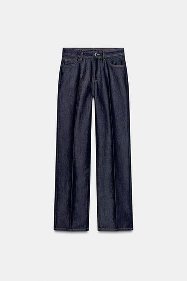 Zara Z1975 STRAIGHT LEG MID-RISE CREASED JEANS - Blue - Image 0