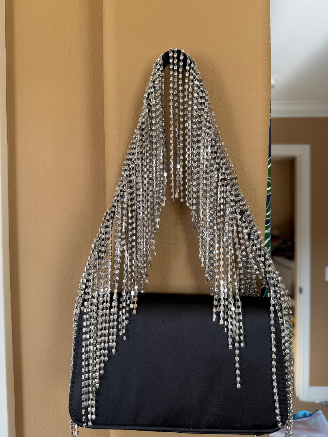JEWEL FRING HANDLE SATIN CROSSBODY BAG
