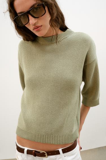 TRICOT TRUI MET SCHOUDERVULLING - Lichtgroen van Zara