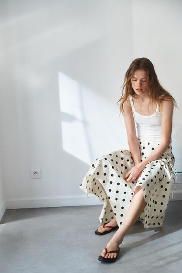ASYMMETRIC POLKA DOT MIDI SKIRT - Ecru / Black by Zara - Image 2