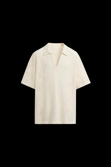 Zara JACQUARD TEXTURED POLO - Ecru