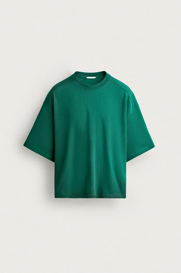 Zara WASHED RELAXED FIT T-SHIRT - Green