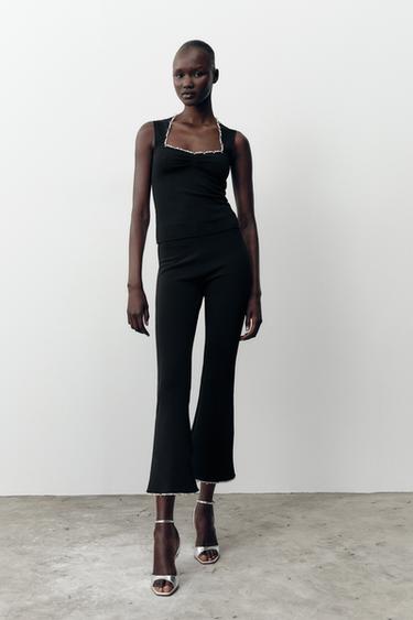 FLARE STRETCH TROUSERS WITH FAUX PEARLS - Black by Zara