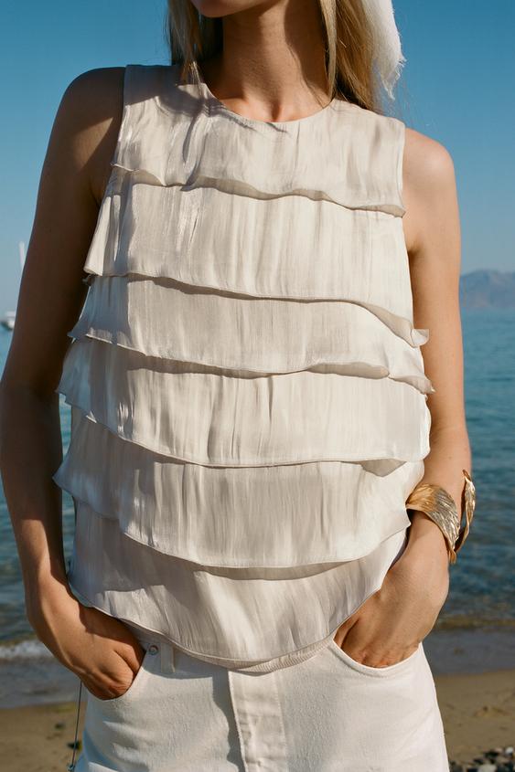 SPARKLY EFFECT RUFFLED TOP