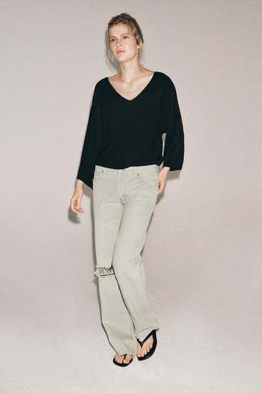 Zara ZW COLLECTION RIPPED LOW RISE RELAXED JEANS - Light blue