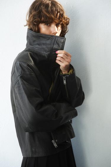 CAZADORA OVERSIZE PIEL 100% - Negro de Zara