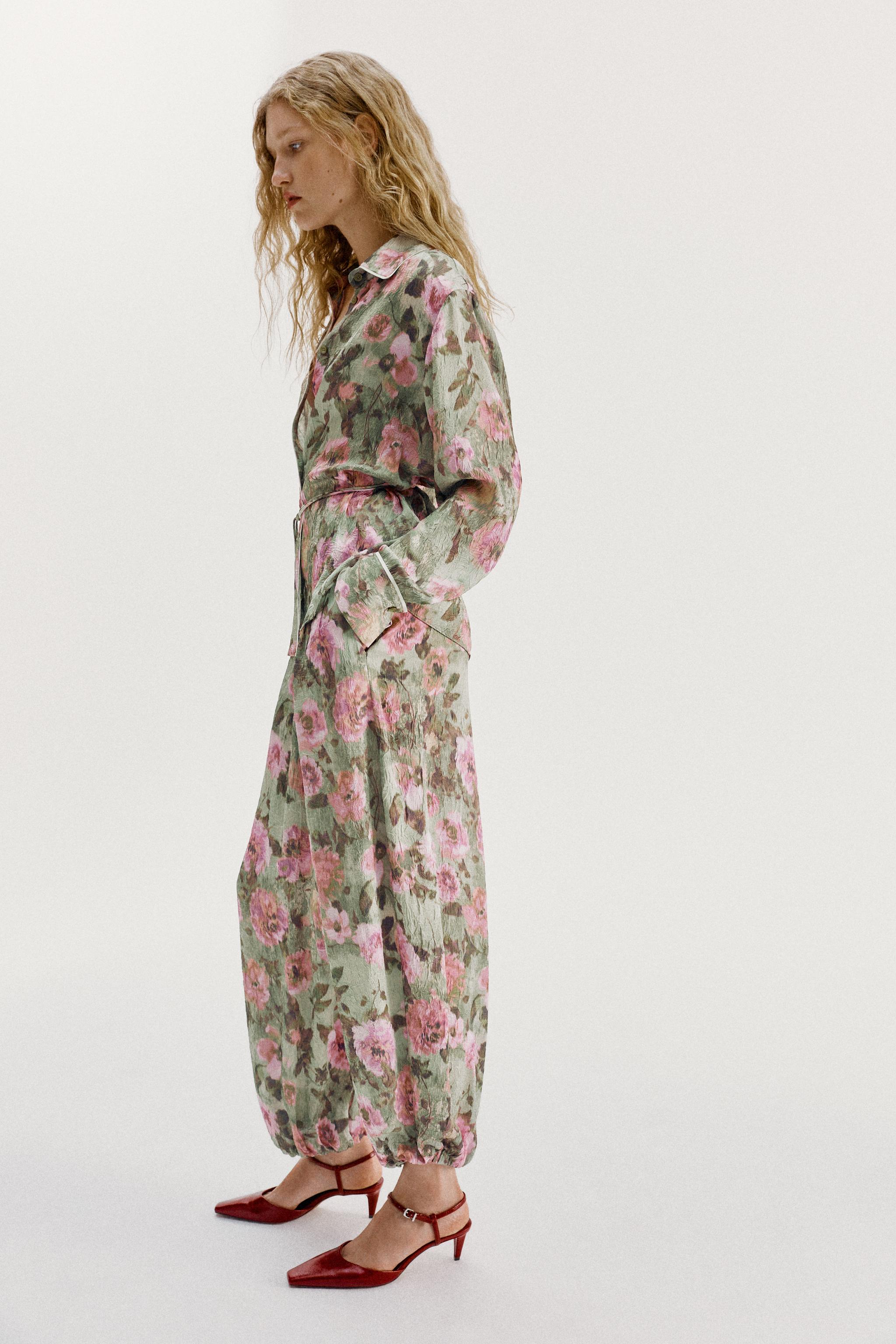 Женские рубашки Zara FLORAL PRINT SHIRT WITH THIN BELT — фото 3