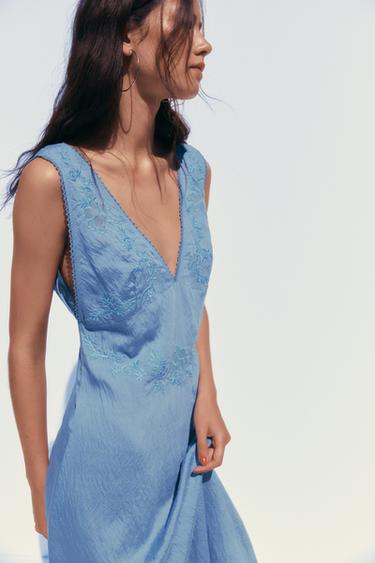 ROBE MIDI BRODÉE - Bleu de Zara - Image 3
