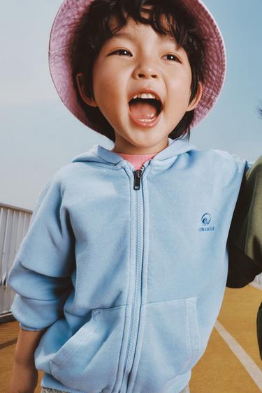 Zara 刺繡徽標拉鍊連帽運動衫 - 水洗藍色