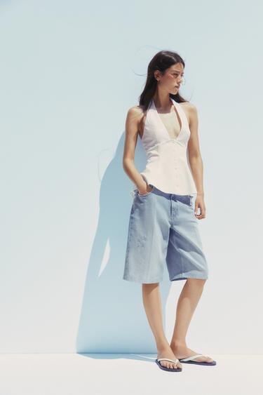 Zara STRIPED COMBINATION HALTER TOP - Ecru - Image 0