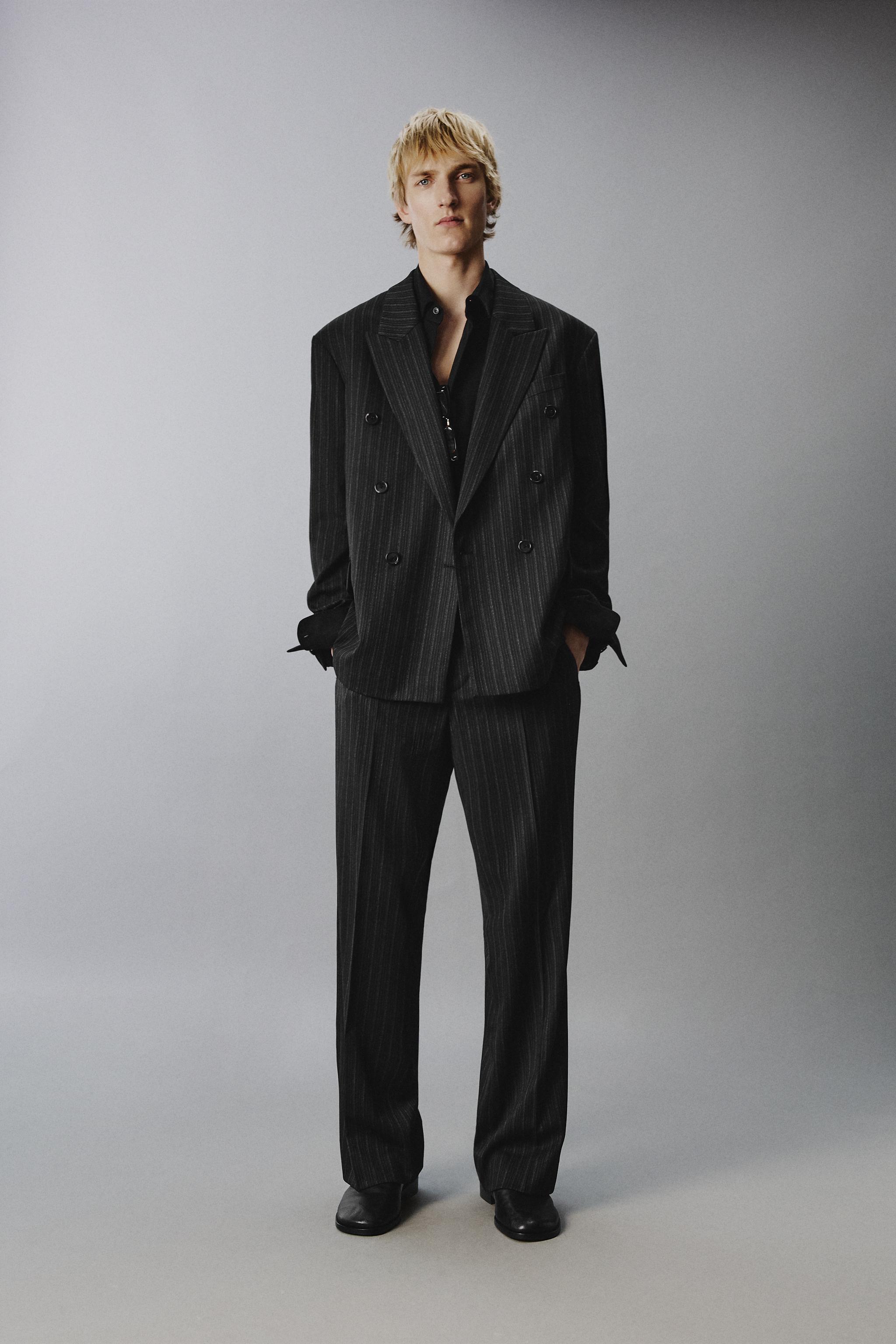 BLAZER CRUZADA DE ALFAIATARIA RISCA DE GIZ - Preto | ZARA Brasil