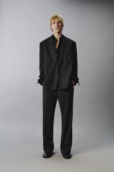 DOUBLE-BREASTED PINSTRIPE SUIT BLAZER - Black by Zara - Image 0