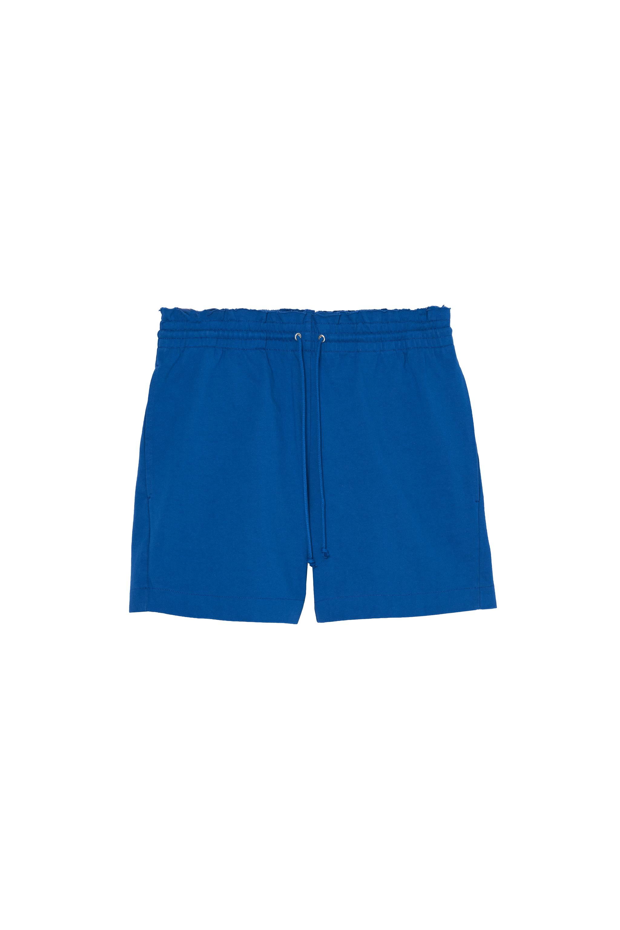 COTTON PAPERBAG WAIST SHORTS — Blue