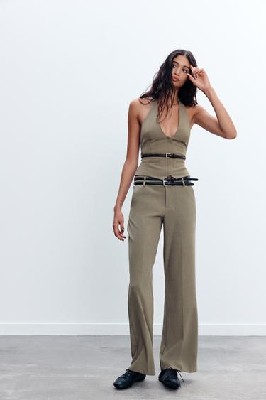STRIPED HALTER TOP WITH BELT - Green by Zara