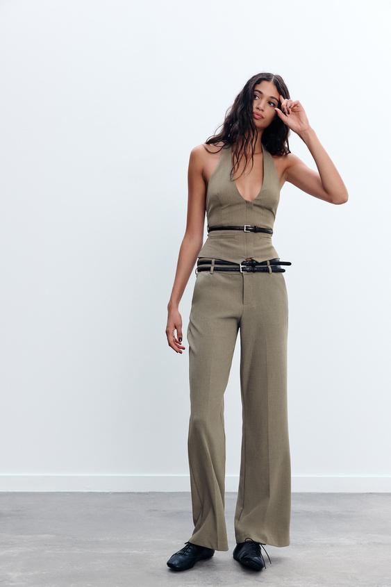 STRIPED HALTER TOP WITH BELT - Green | ZARA Ireland