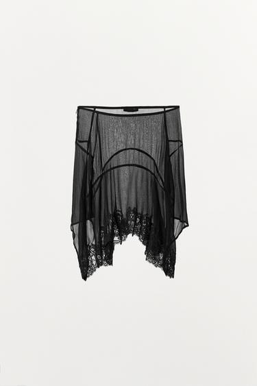 ASYMMETRIC LACE GEORGETTE SKIRT - Black by Zara - Image 4