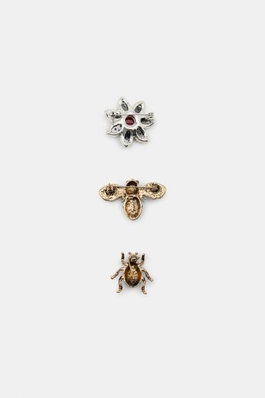 PACK OF 3 FLOWER AND INSECT BROOCHES WITH RHINESTONES - Gold / Silver by Zara - Image 2
