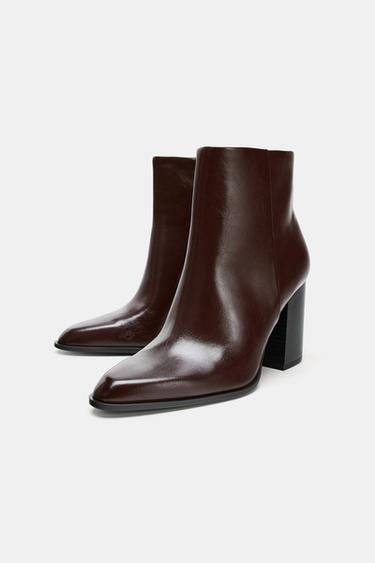 WIDE-HEEL ANKLE BOOTS - Burgundy Red by Zara - Image 1