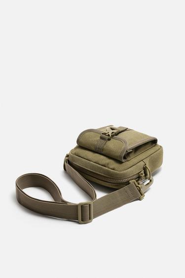 FABRIC CROSSBODY BAG WITH POCKET - Khaki Green by Zara - Image 3
