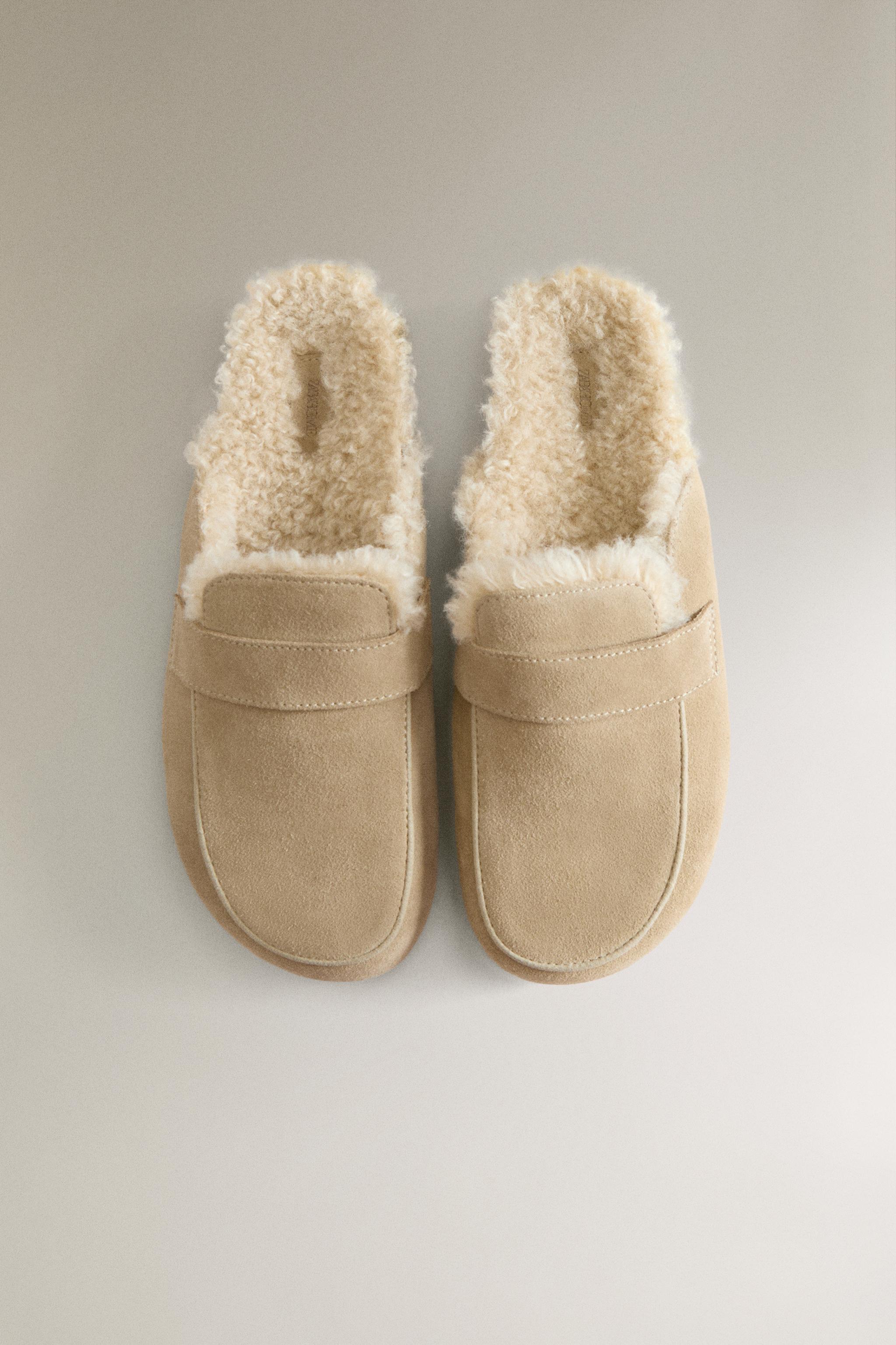 WARM LEATHER LOAFER MULE CLOG SLIPPERS