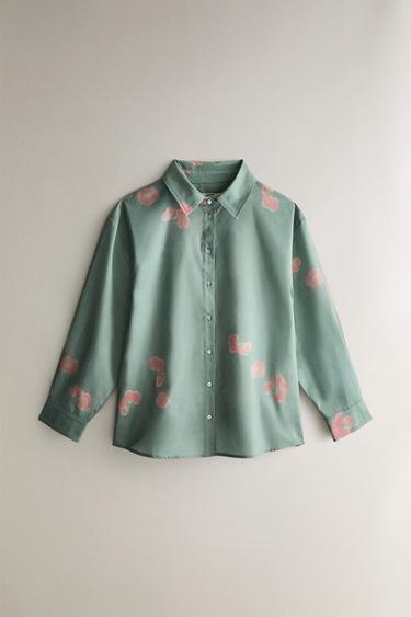 플로랄 프린트 코튼 셔츠 - Zara의 그린 / 블루 - 이미지 0