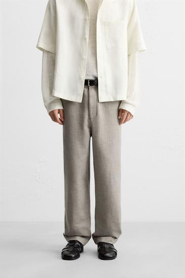 PANTALONI REGULAR FIT CU STRUCTURĂ - Nurcă de la Zara