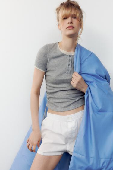 Zara DOUBLE LAYERED RUCHED T-SHIRT - Gray marl