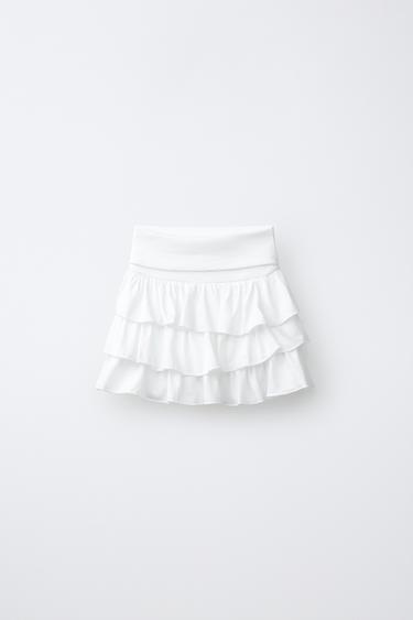 ЮБКА-ШОРТЫ В ПОЛОСКУ С ВОЛАНАМИ — БЕЛЫЙ от Zara