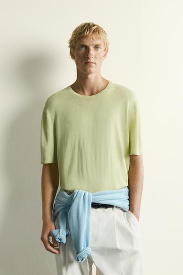 LIGHTWEIGHT RELAXED FIT KNIT T-SHIRT - Pistachio by Zara