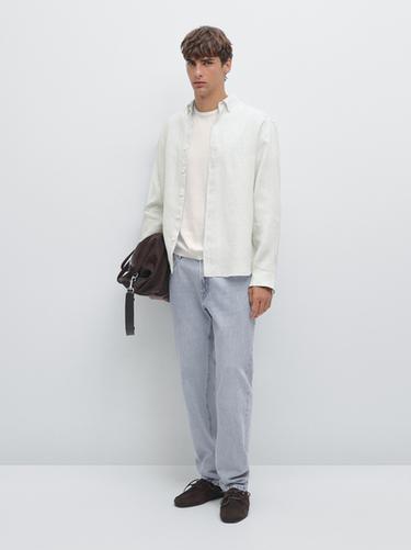 Camisa regular fit 100% lino - Gris vigoré de Zara