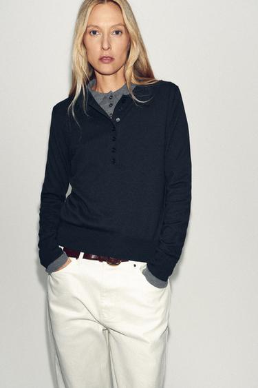 PLAIN KNIT POLO SHIRT - Navy blue by Zara - Image 1