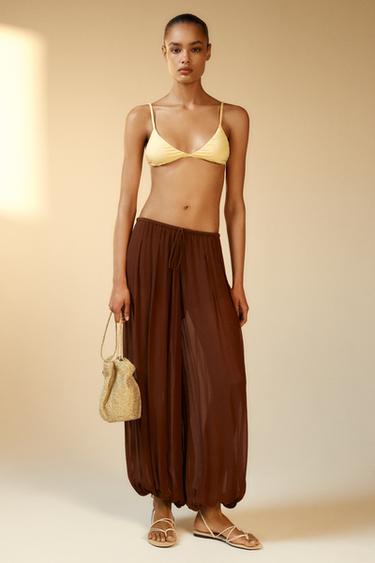 ZW COLLECTION FLOWING TROUSERS - Khaki by Zara - Image 0
