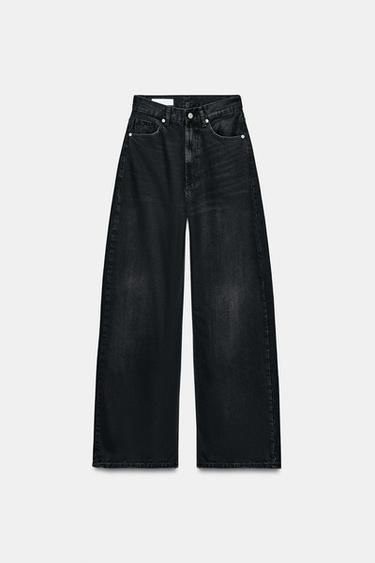 JEANS TRF EXTRA PERNA LARGA CINTURA SUBIDA - Preto da Zara