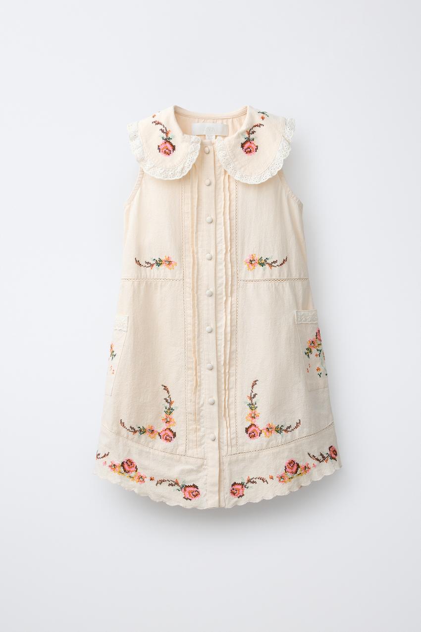 EMBROIDERED PETER PAN COLLAR DRESS - Ecru | ZARA United States EMBROIDERED PETER PAN COLLAR DRESS - Ecru | ZARA United States