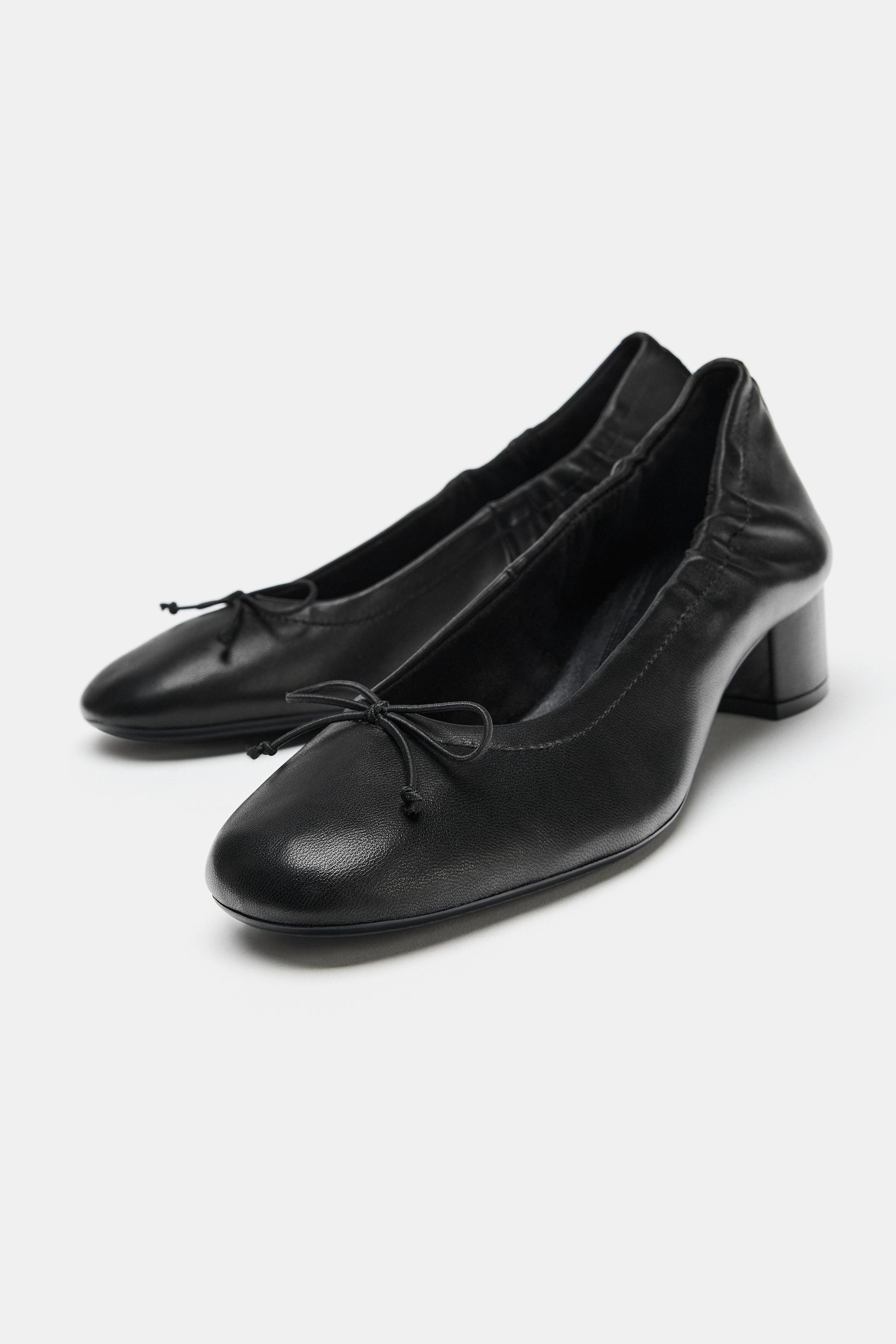LEATHER HEELED BALLET FLATS